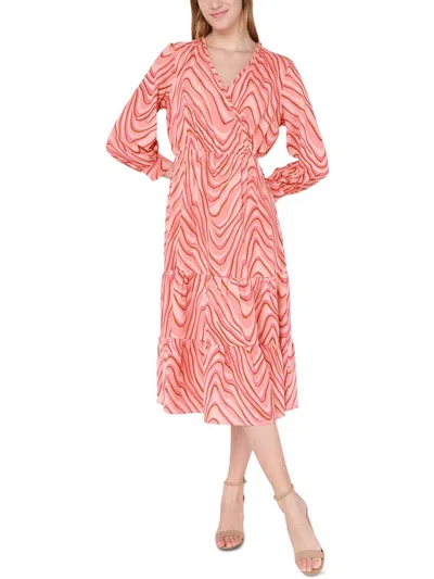 Black Tape Womens Wrap Front Printed Midi Dress In Pink