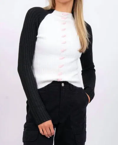 Central Park West Bobbie Whipstitch Mock Neck Sweater In Black And White
