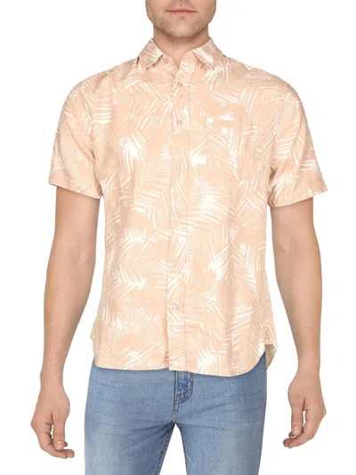 Vince Mens Linen Blend Printed Button-down Shirt In Beige