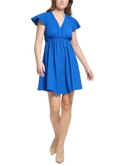 Calvin Klein Womens Flutter Sleeve Short Fit & Flare Dress In Blue