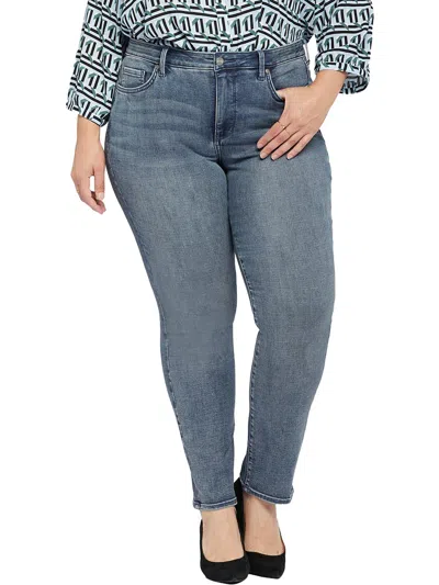 Nydj Plus Sheri Slim Womens Mid-rise Medium Wash Straight Leg Jeans In Blue