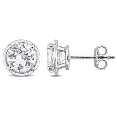 Mimi & Max 3 1/4ct Tgw Created White Sapphire Bezel Style Stud Earrings In Sterling Silver In Metallic