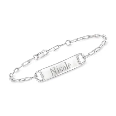 Rs Pure By Ross-simons Diamond-accented Personalized Paper Clip Link Bar Bracelet In Sterling Silver