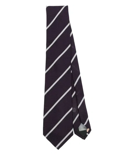 Paul Smith Diagonal Stripe Silk Necktie In Purple