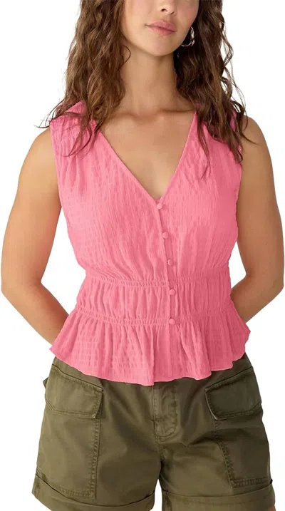 Sanctuary Featherweight Ruched Blouse In Strawberry Ice In Pink