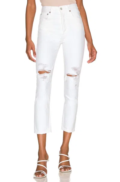 Agolde Riley Crop High Rise Straight Jean In Slant In White
