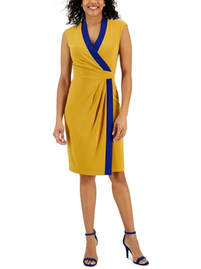 Kasper Womens Colorblock Short Wrap Dress In Yellow