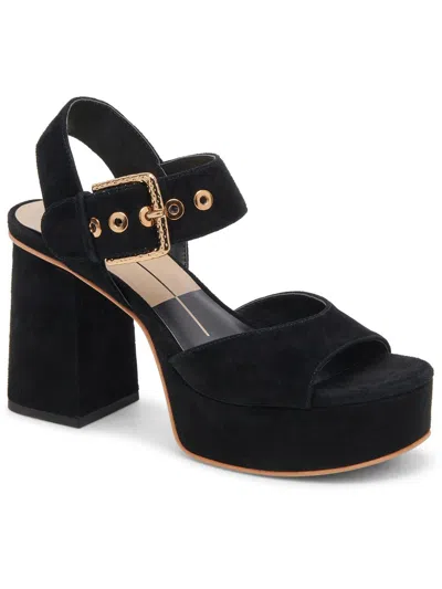 Dolce Vita Bobby Womens Suede Ankle Strap Block Heel In Black