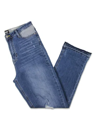 Dkny Jeans Waverly Womens Frayed Hem Medium Wash Straight Leg Jeans In Blue