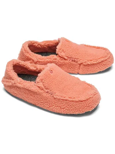 Olukai Nohea Heu Womens Faux Fur Slip On Loafer Slippers In Pink