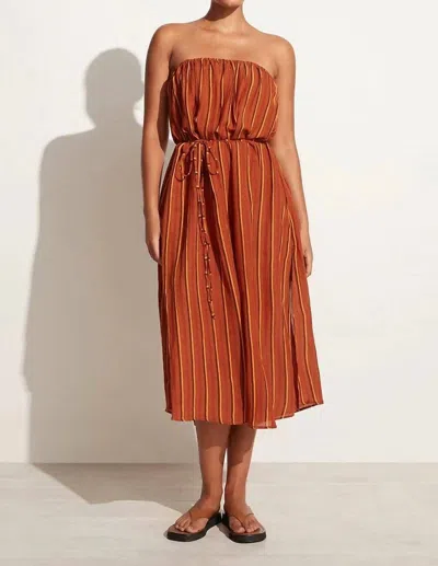Faithfull The Brand Luannah Midi Dress In Aria Stripe In Brown