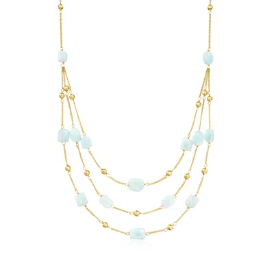 Ross-simons Aquamarine Bead Station Necklace In 18kt Gold Over Sterling In Blue