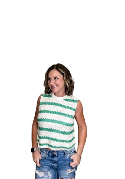 La Miel Sleeveless Striped Sweater In Green In White