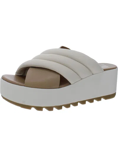 Sorel Womens Leather Quilted Wedge Sandals In White