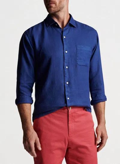 Peter Millar Coastal Garment Dyed Linen Sport Shirt In Atlantic Blue