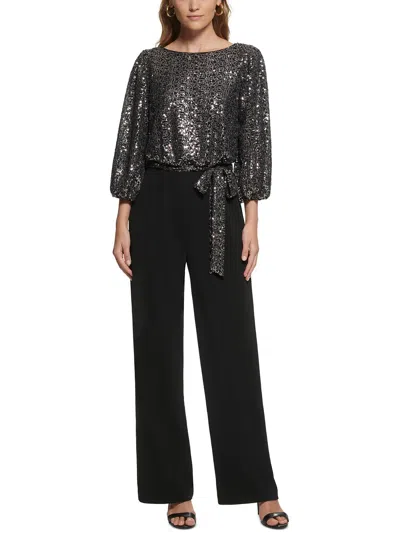 Jessica Howard Womens Sequined Long Jumpsuit In Silver