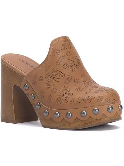 Lucky Brand Immia Womens Leather Studded Clogs In Brown