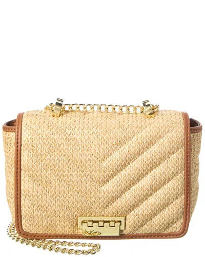 Zac Posen Soft Earthette Mini Chain Straw Shoulder Bag In Gold