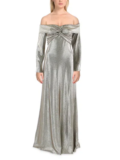 Lauren Ralph Lauren Womens Metallic Off-the-shoulder Evening Dress In Silver