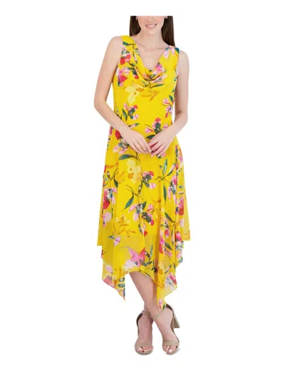 Signature By Robbie Bee Petites Womens Wedding Floral Fit & Flare Dress In Yellow