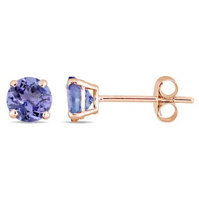 Mimi & Max Tanzanite Stud Earrings In 14k Rose Gold In Blue
