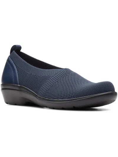 Clarks Sashlyn Style Womens Knit Comfort Insole Slip-on Sneakers In Blue
