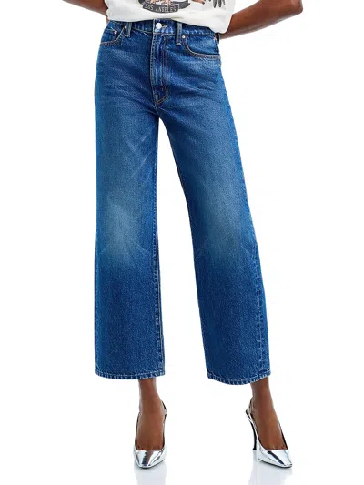 Mother Womens High Rise Embellished Straight Leg Jeans In Blue