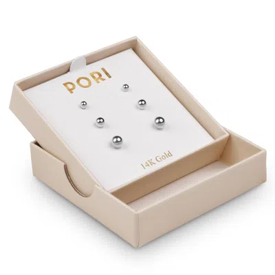 Pori Jewelry 14k Gold Ball Stud Earrings 3-pair-pack In Silver