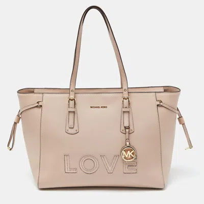 Michael Kors Leather Voyager Shopper Tote In Beige