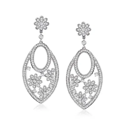 Ross-simons Diamond Floral Drop Earrings In Sterling Silver
