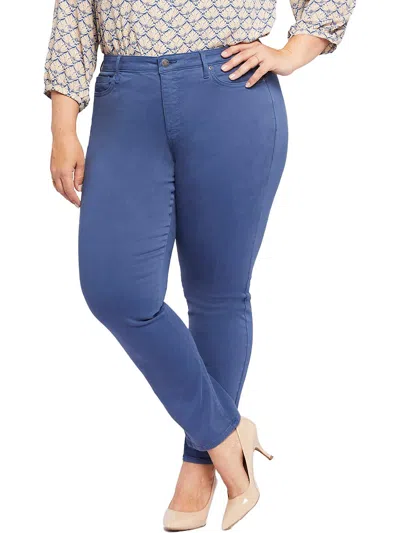 Nydj Plus Sheri Slim Womens Mid-rise Stretch Straight Leg Jeans In Blue