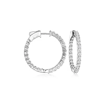Ross-simons Diamond Inside-outside Hoop Earrings In 14kt White Gold In Silver