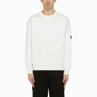 C.p. Company Gauze-coloured Crewneck Sweater With Lens Detail In White