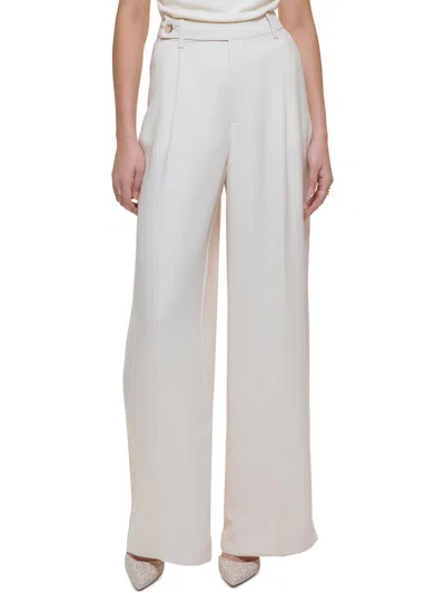 Dkny Womens High Rise Pleated Wide Leg Pants In White