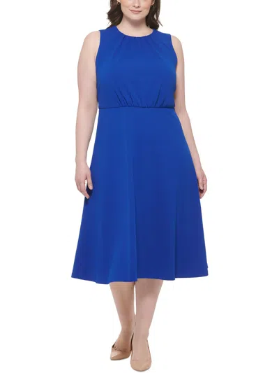 Calvin Klein Plus Womens Open Back Knee-length Fit & Flare Dress In Blue