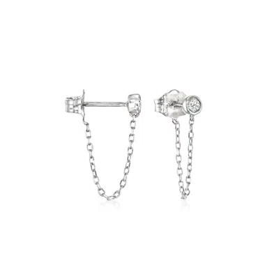 Rs Pure By Ross-simons Diamond-accented Stud And Cable-chain Earrings In Sterling Silver