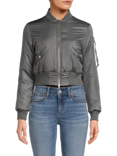 Nsf Reyes Crop Zip Bomber Jacket In Steel In Grey