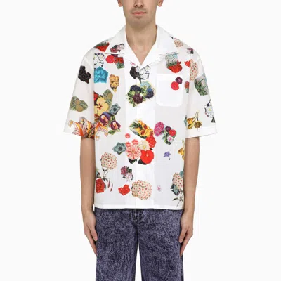 Marni White Bowling Shirt With Flower Print In Cotton