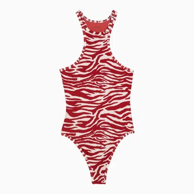 Attico The  Zebra Print One-piece Swimming Costume In Red