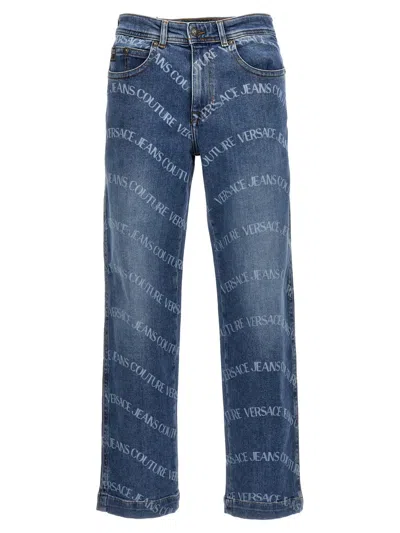 Versace Jeans Couture Logo Print Jeans In Blue