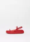 Plan C Fussbet Leather Dual-band Slingback Sandals In Red Fire