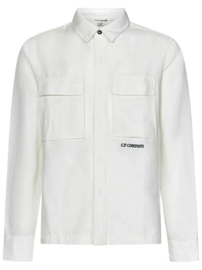 C.p. Company Embroidered-logo Twill Shirt In White