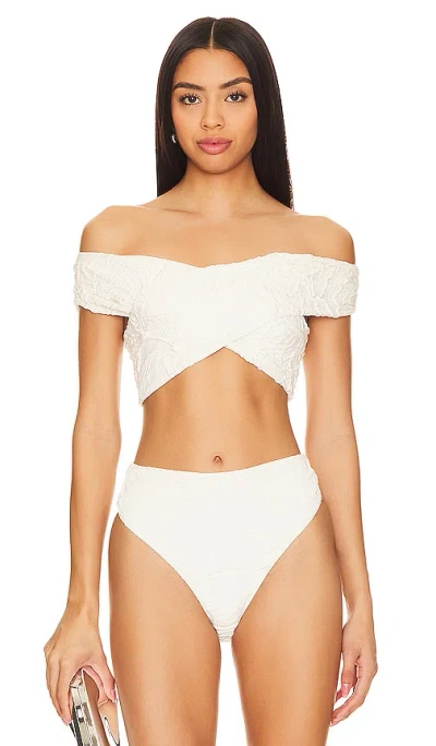 Patbo Women's Jacquard Off-the-shoulder Bikini Top In White