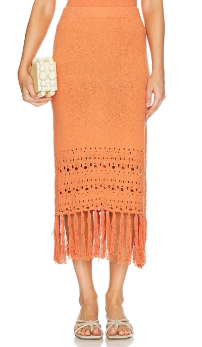 Rails Kaja Open Stitch Fringe Cotton Blend Sweater Skirt In Persimmon