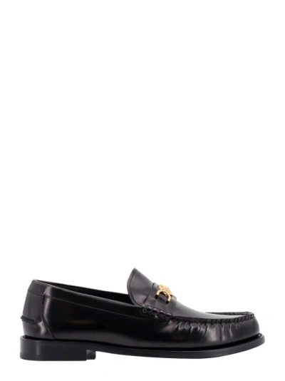 Versace Calf Leather Loafer In 1b00v_black__gold