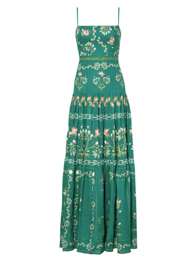 Agua By Agua Bendita Lima Esmeralda Embroidered Linen Maxi Dress In Green
