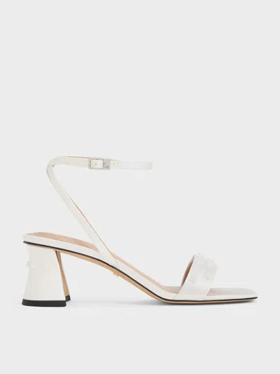 Charles & Keith Recycled Polyester Beaded Heeled Sandals In White