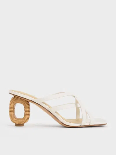 Charles & Keith Sculptural-heel Strappy Mules In White