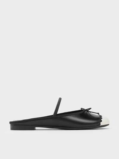 Charles & Keith Two-tone Bow Slip-on Flats In Black