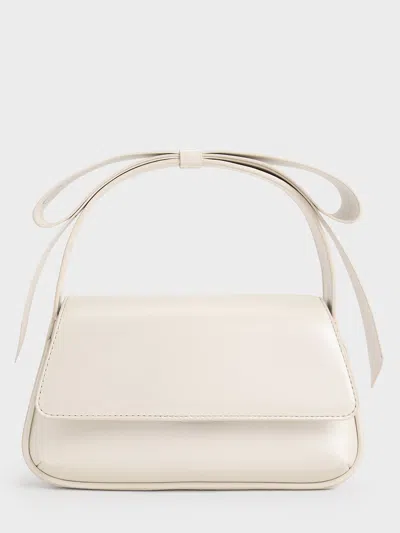 Charles & Keith Leather Bow Top-handle Bag In Neutral
